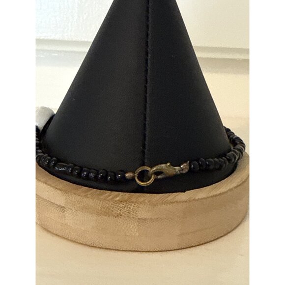 Black Beaded Anklet With White Peace Signs For Women Jewelry Accessory - Picture 5 of 5